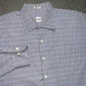 Peter Millar Dress Shirt Mens 2XL Brown Multicolor Plaid Button Down Cotton